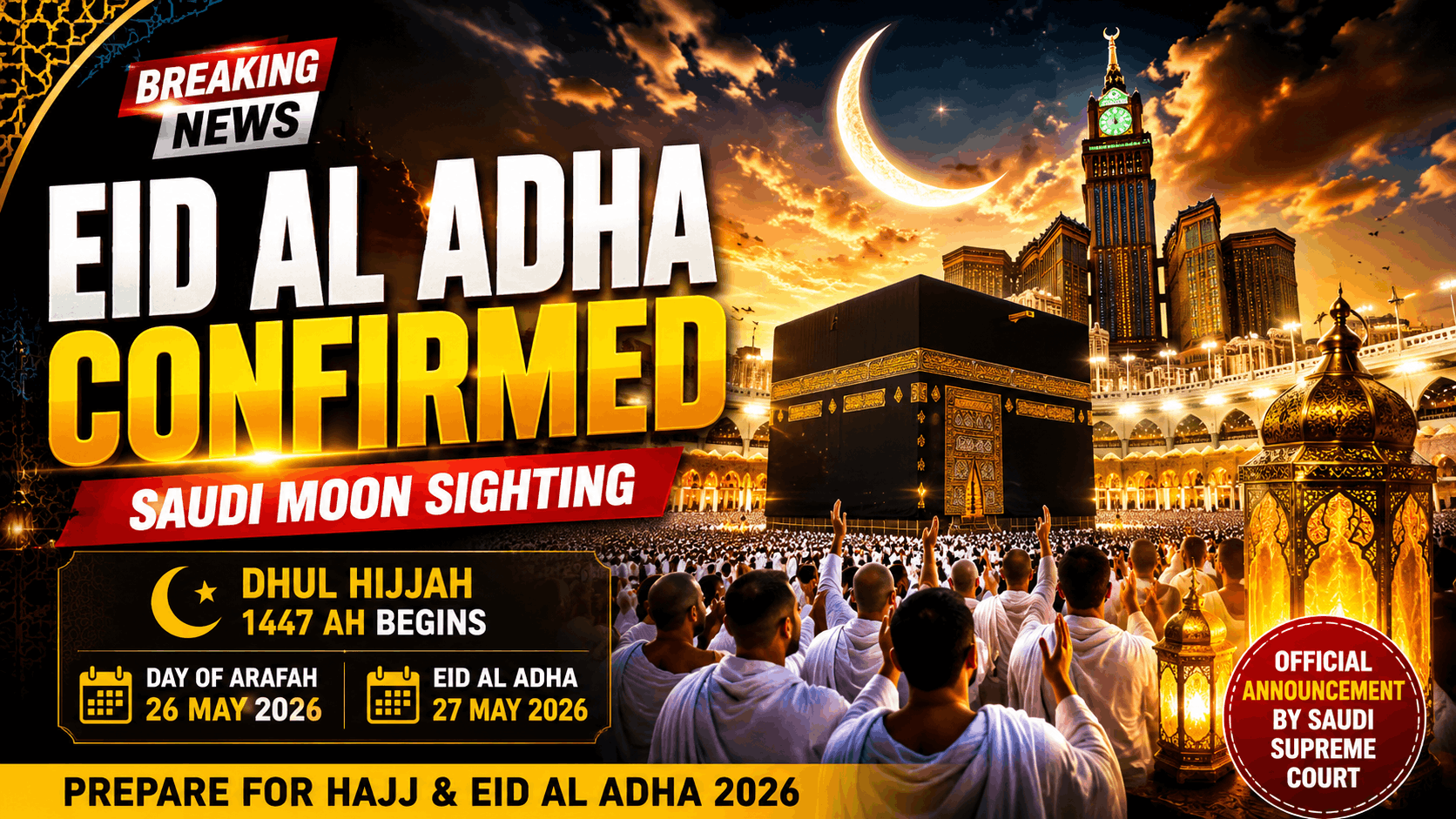Saudi Eid Ul Adha Date Confirmed 2026 Along Holidays - 24 Hours Gulf News